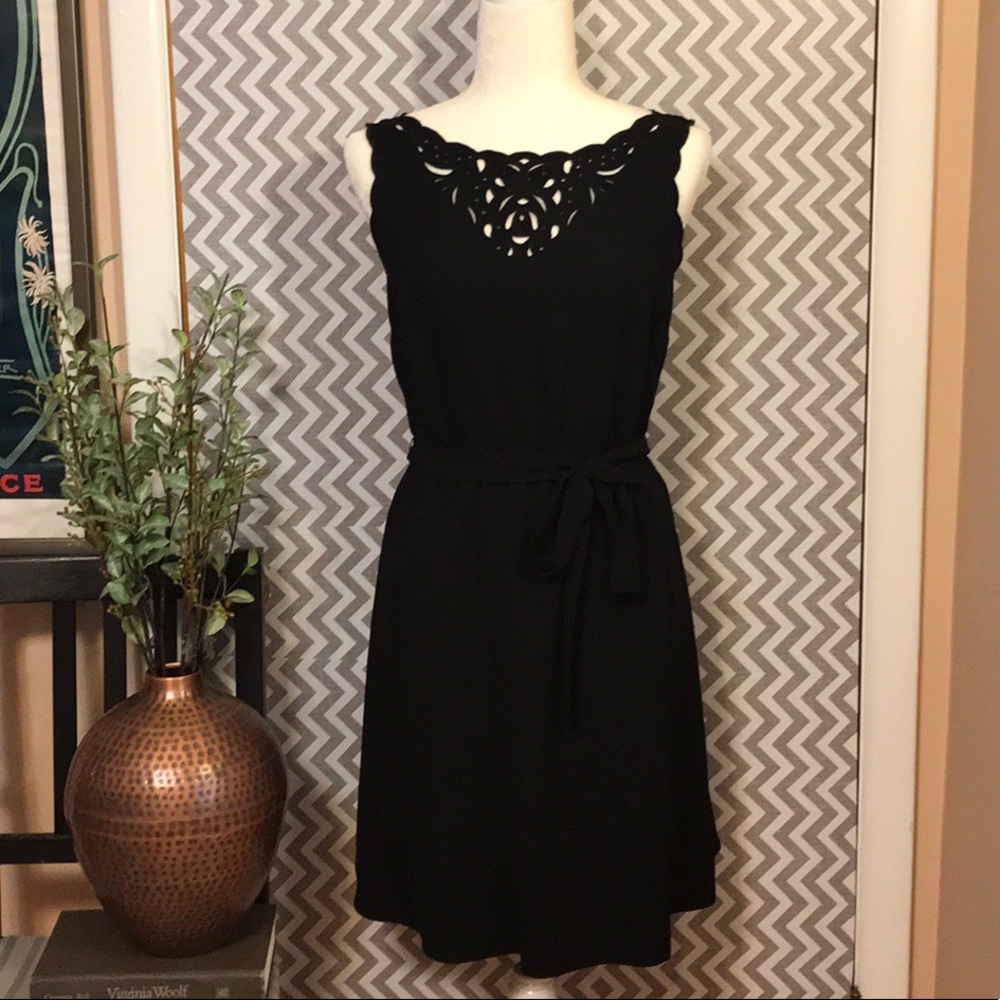 LOFT Black Fit and Flare Scallop Detailing, 4